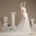 New style lace applique mermaid sleeveless backless V neck dress floor length wedding gown Tulle train